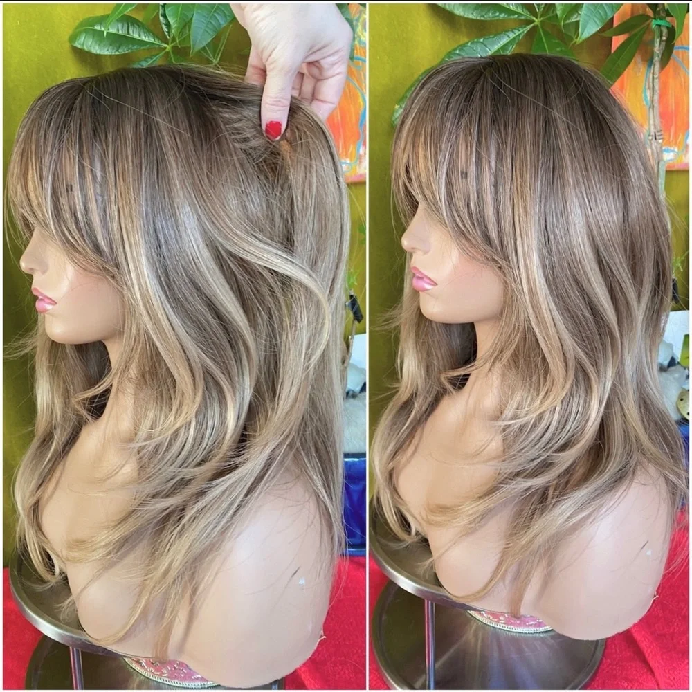 Layered Long Wig with Face-Framing Bangs - Blonde Brown Blend